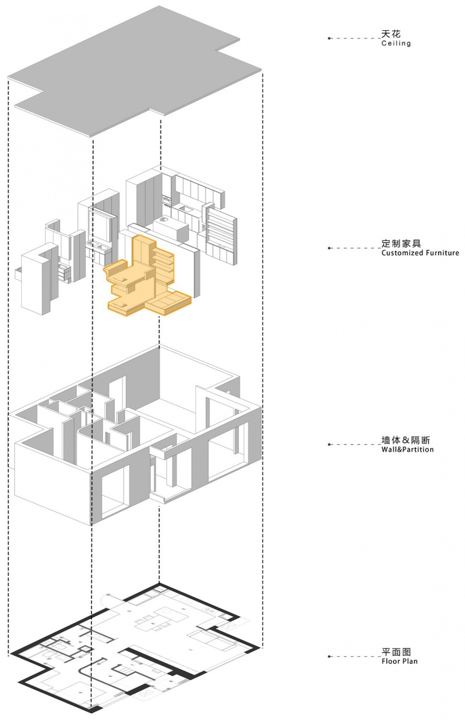 85㎡住宅设计,85㎡,住宅设计,家装设计,小户型设计,公寓设计,住宅设计案例,住宅设计方案,极简风格住宅设计,旧房改造,住宅翻新,北京,北京住宅《叠屋》横与纵的空间重塑,辰境设计