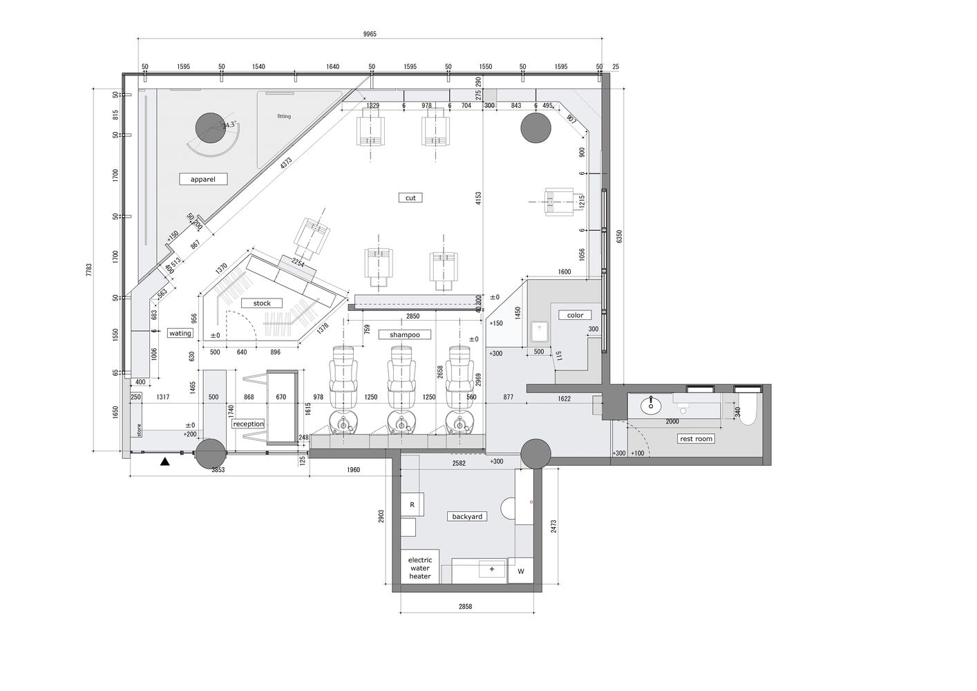 理发店设计,FATHOM,日本,极简风格理发店设计,广岛,kiow美发沙龙店,美发沙龙店设计,94㎡