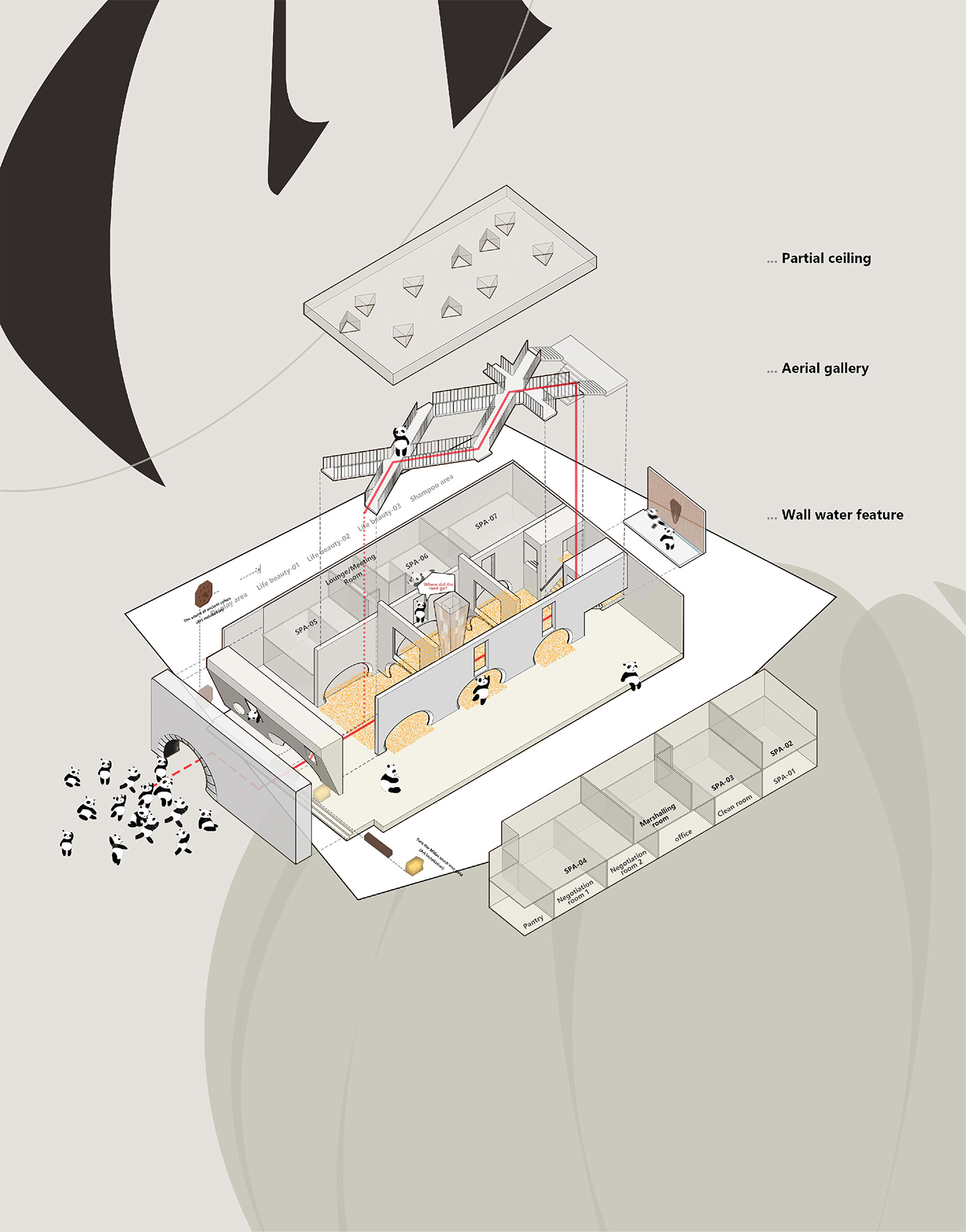 医美空间设计,医美中心设计,美容店设计,美容院设计,美容院设计案例,美容院设计方案,美容院装修,美容院效果图,福建漳州,禾缦Hoormem肌研美学中心,寸匠熊猫NANA