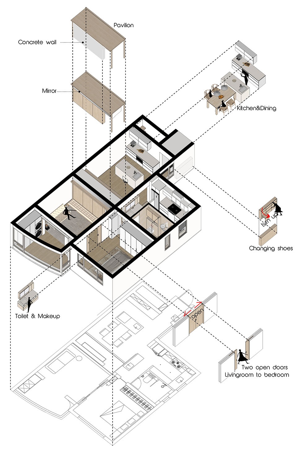 住宅设计,公寓设计,小户型设计,68㎡住宅设计,68㎡,住宅设计案例,住宅设计方案,上海,上海住宅亭,木卡工作室MUKA ARCHITECTS