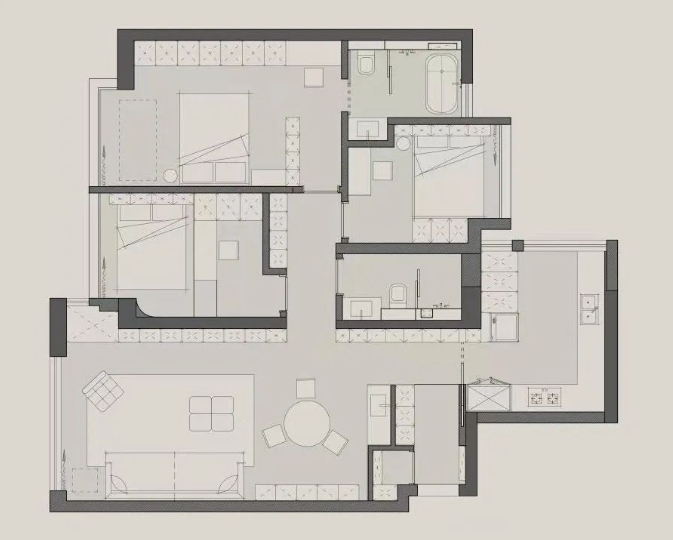 125㎡住宅设计,125㎡,住宅设计案例,住宅设计方案,公寓设计,住宅设计,家装设计,侘寂风,小户型设计,广州,广州住宅-园游会Castle,未止工作室